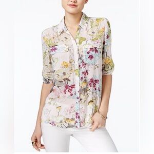 Guess semi sheer floral pink blouse